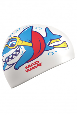 Юниорская силиконовая шапочка Mad Wave Baby shark M0574 32 0 00W белый