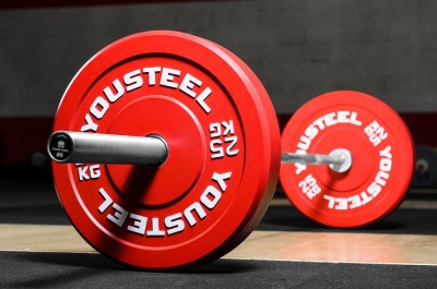 Диск 25кг, каучуковый, тренировочный, красный YouSteel