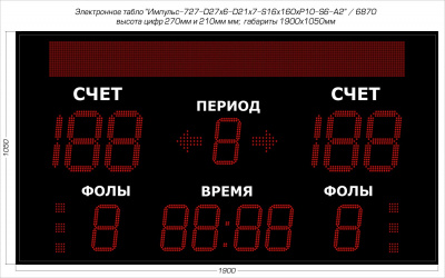 Табло для баскетбола Импульс 727-D27x6-D21x7-S16x160xP10-S6-A2