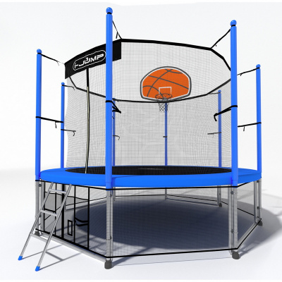 Батут i-Jump Classic Basket 8FT 244 см с нижней сетью и лестницей синий