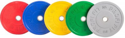 Диск для штанги каучуковый, цветной, d51 10кг Profi-Fit